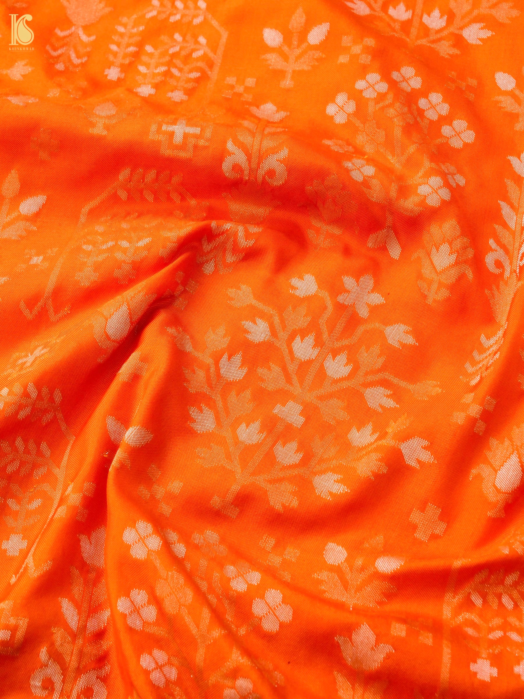Banarasi Katan Silk Jamdani Saree in Saffron Orange
