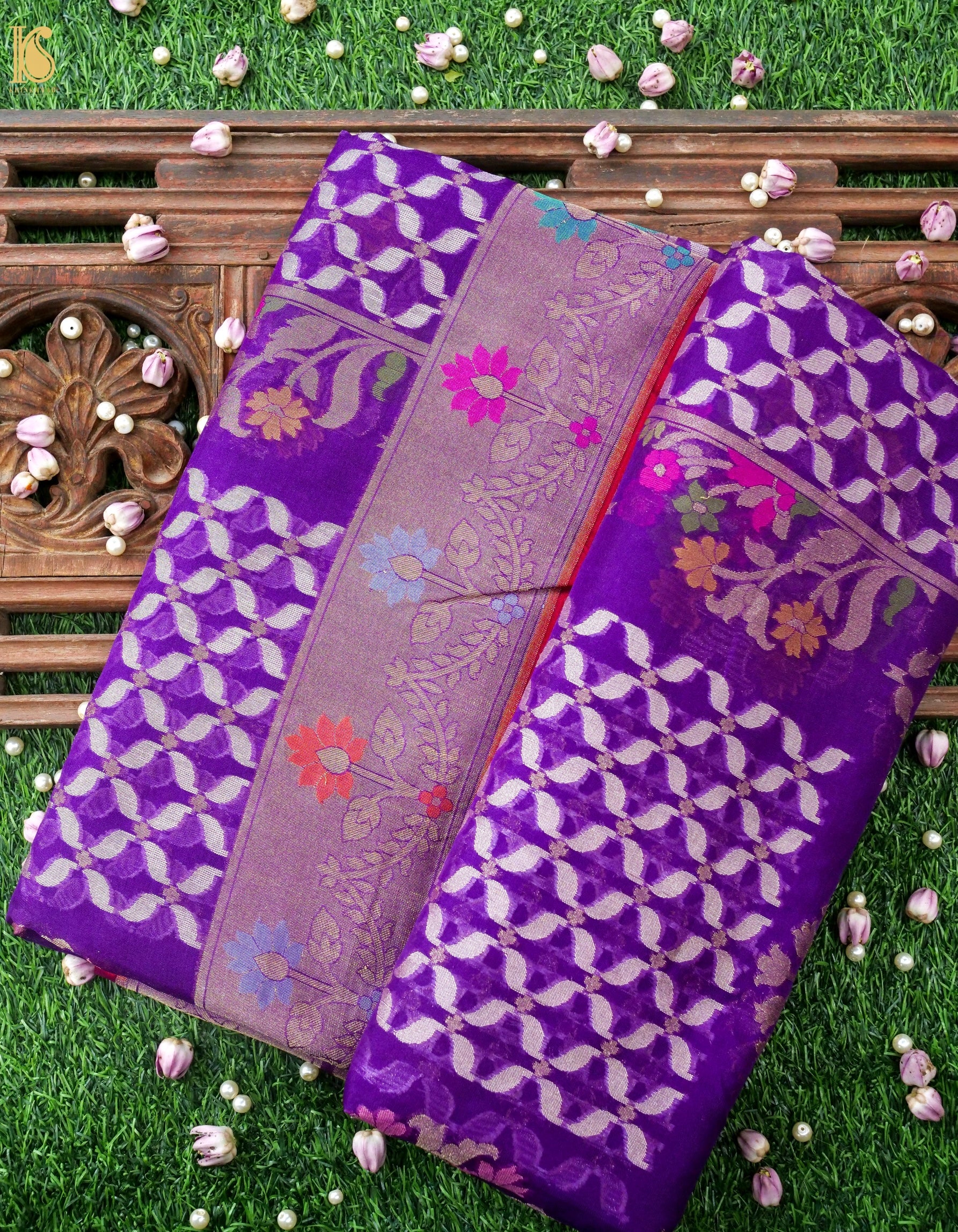 Banarasi Kora Silk Jamdani Saree in Violet Purple