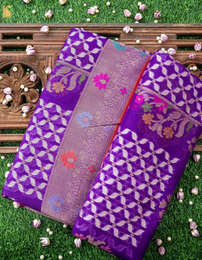 Banarasi Kora Silk Jamdani Saree in Violet Purple