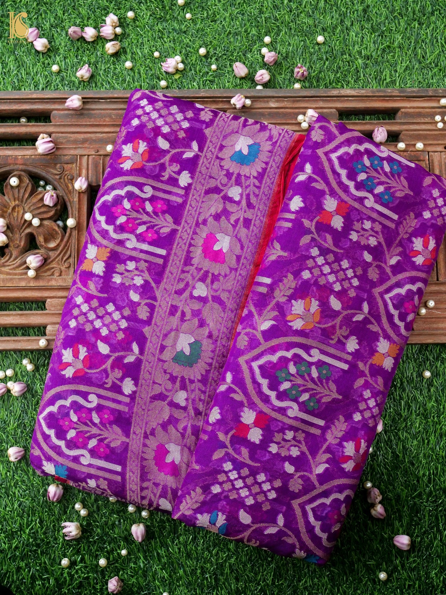Banarasi Kora Silk Jamdani Saree in Magenta Purple
