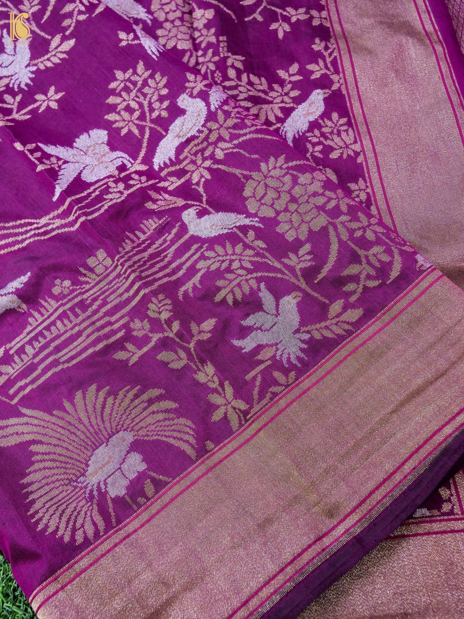 Handwoven Banarasi Katan Silk Dupatta in Mulberry Purple - Bulbul