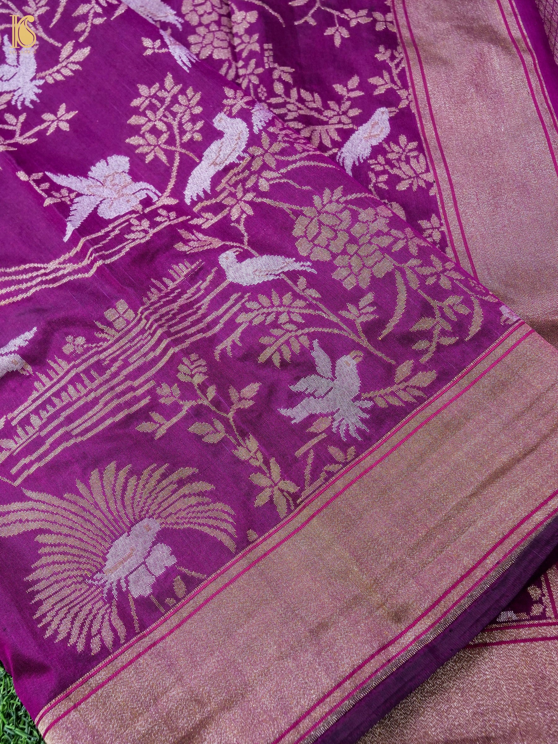 Handwoven Banarasi Katan Silk Dupatta in Mulberry Purple - Bulbul