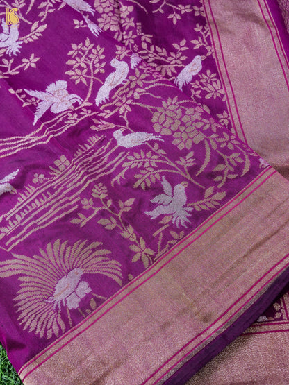 Handwoven Banarasi Katan Silk Dupatta in Mulberry Purple - Bulbul