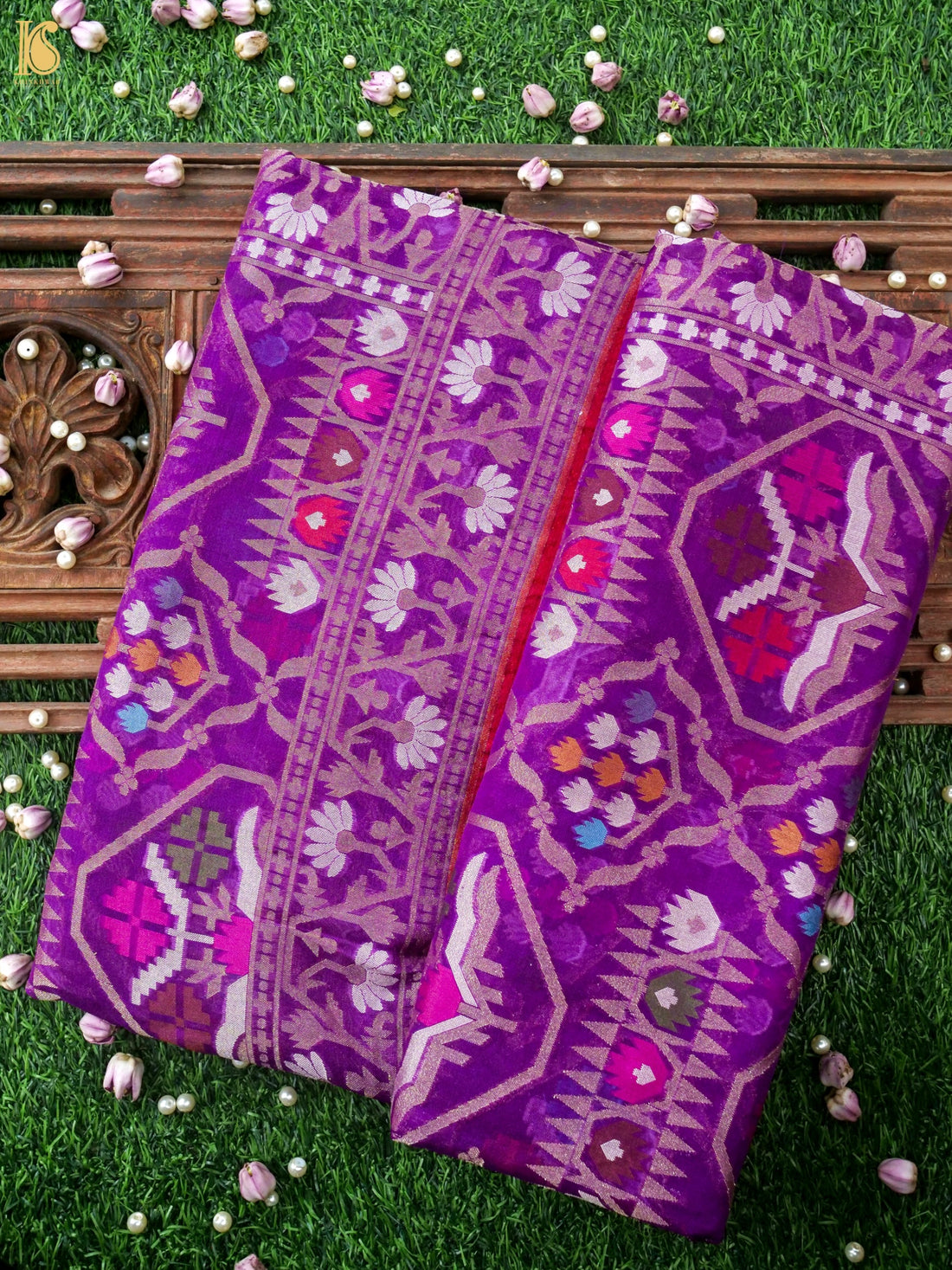 Banarasi Kora Silk Jamdani Saree in Amethyst Purple