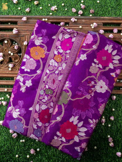 Banarasi Kora Silk Jamdani Saree in Deep Violet
