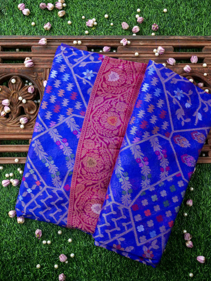 Banarasi Kora Silk Jamdani Saree in Cobalt Blue