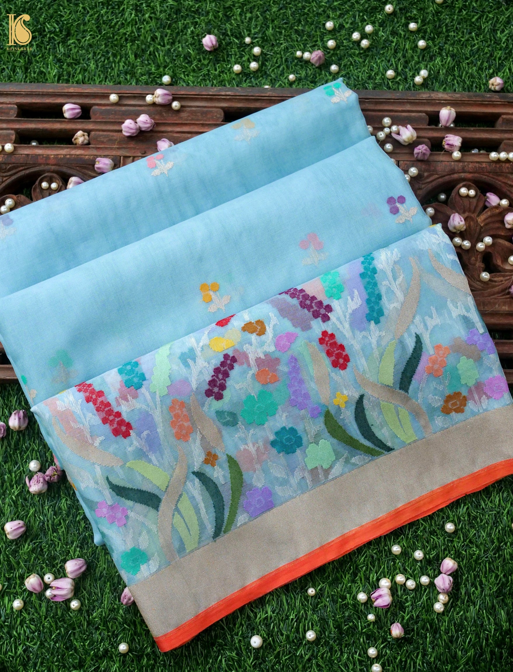 Banarasi Kora Silk Ektara Jamdani Saree in Sky Blue
