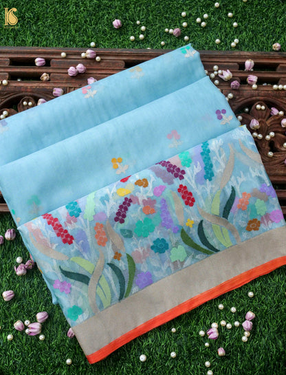 Banarasi Kora Silk Ektara Jamdani Saree in Sky Blue