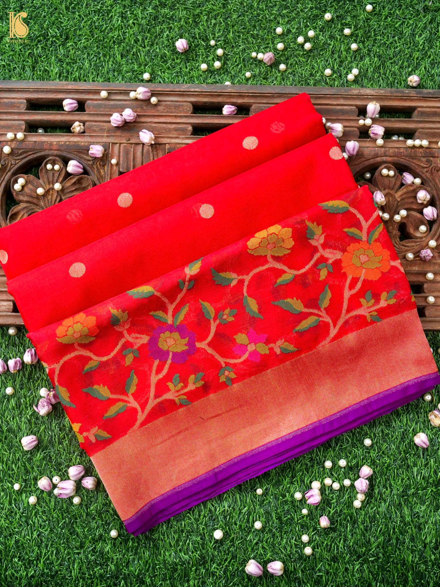 Banarasi Kora Silk Ektara Jamdani Saree in Tomato Red