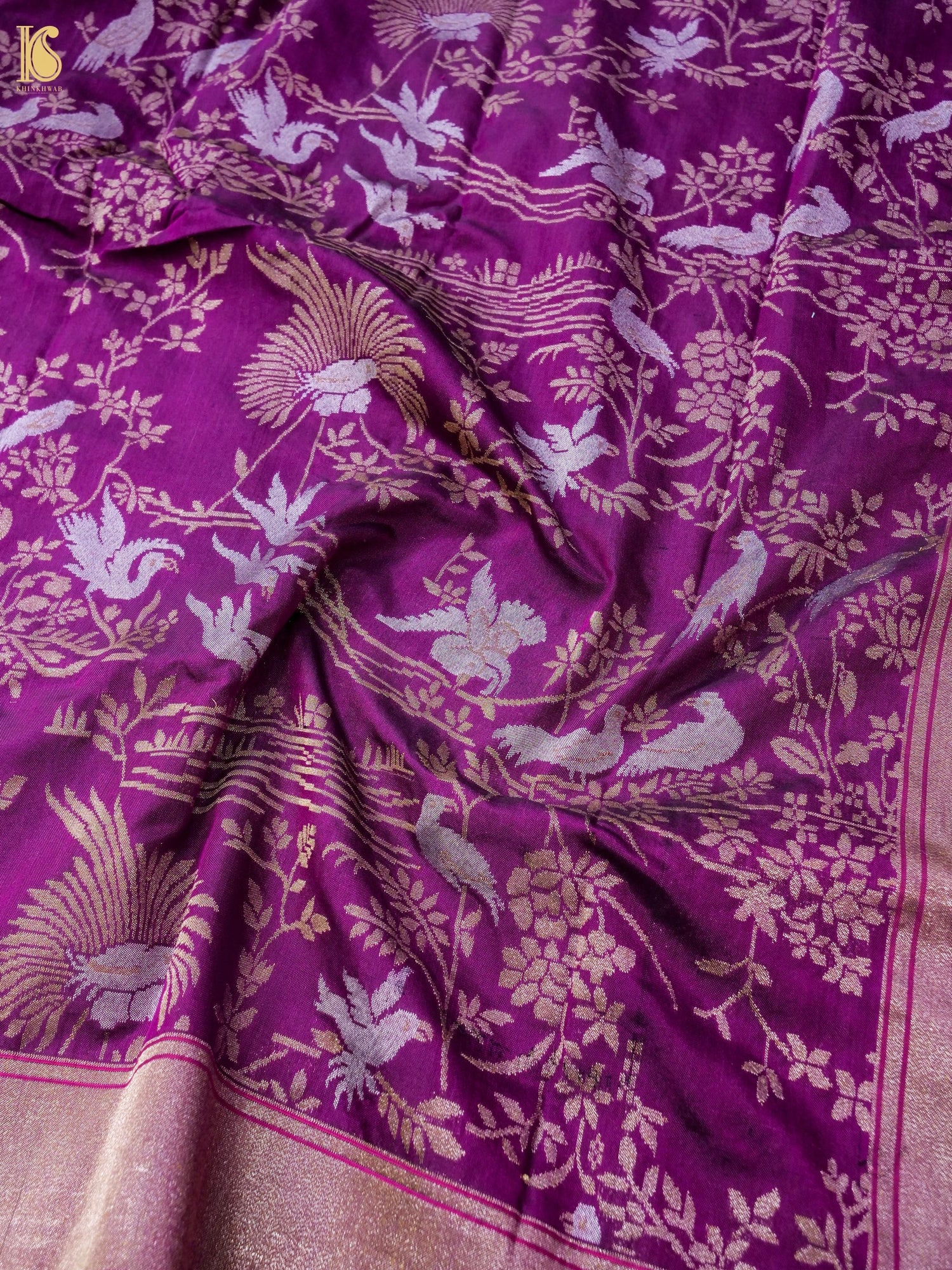 Handwoven Banarasi Katan Silk Dupatta in Mulberry Purple - Bulbul