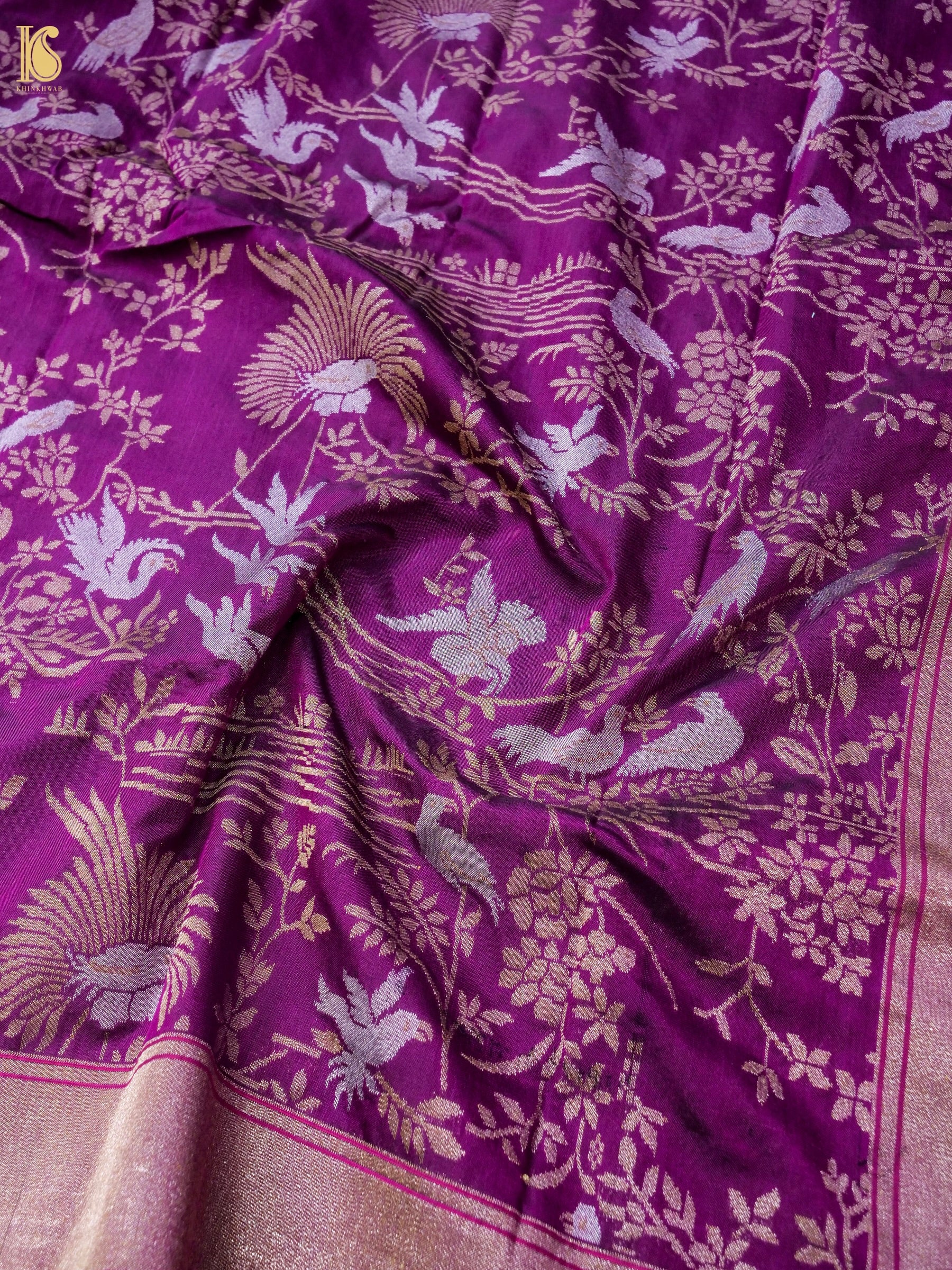 Handwoven Banarasi Katan Silk Dupatta in Mulberry Purple - Bulbul