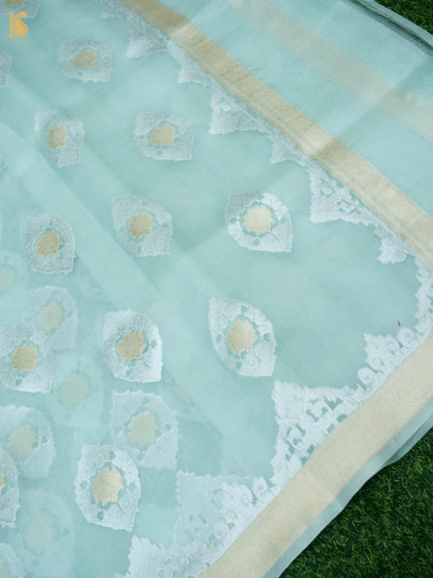 Banarasi Organza Silk Kadwa Handwoven Saree in Aqua Mint