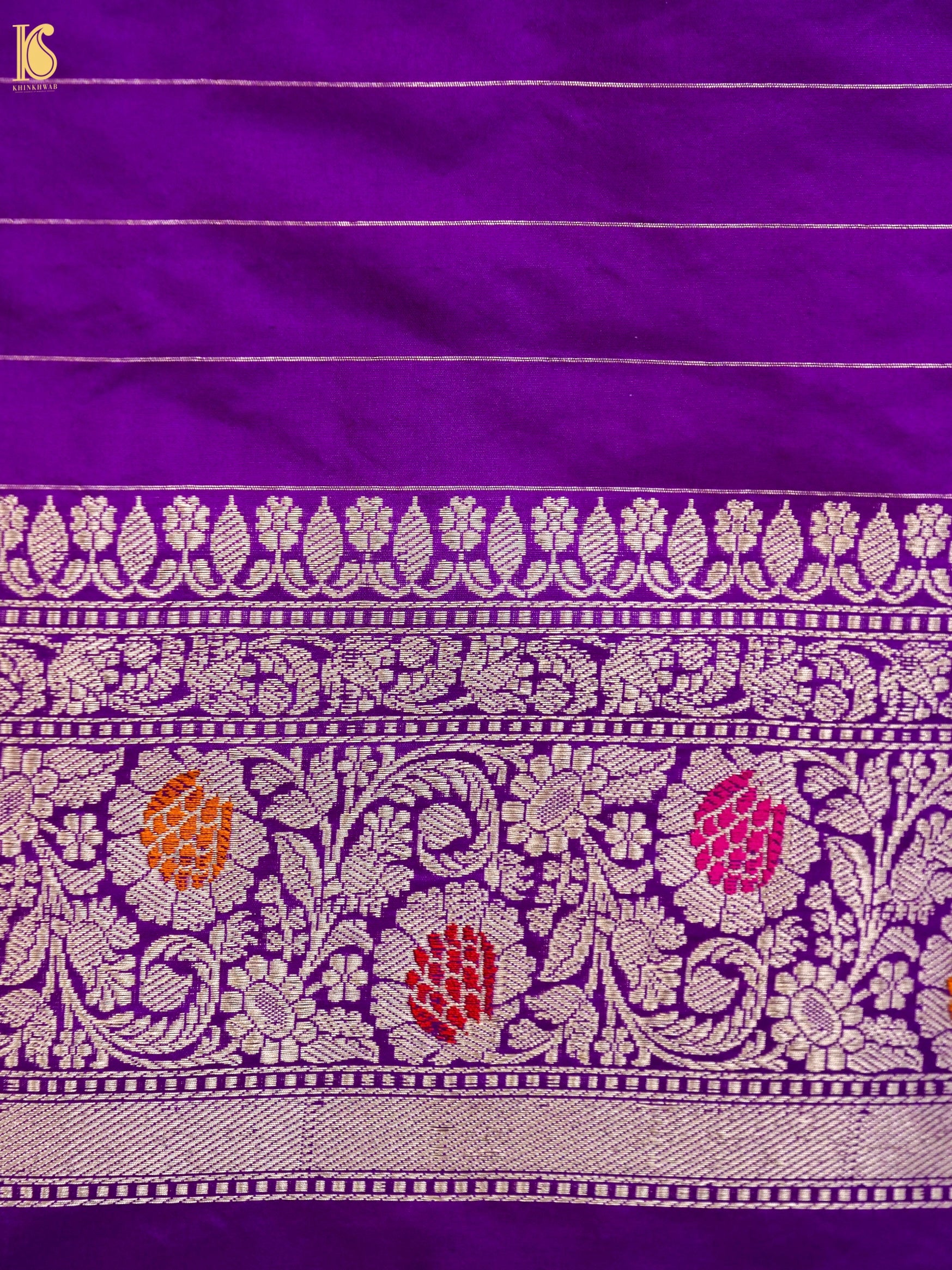 Pure Katan Silk Kadiyal Charkhana Meenakari Border Banarasi Saree in Yellow Orange