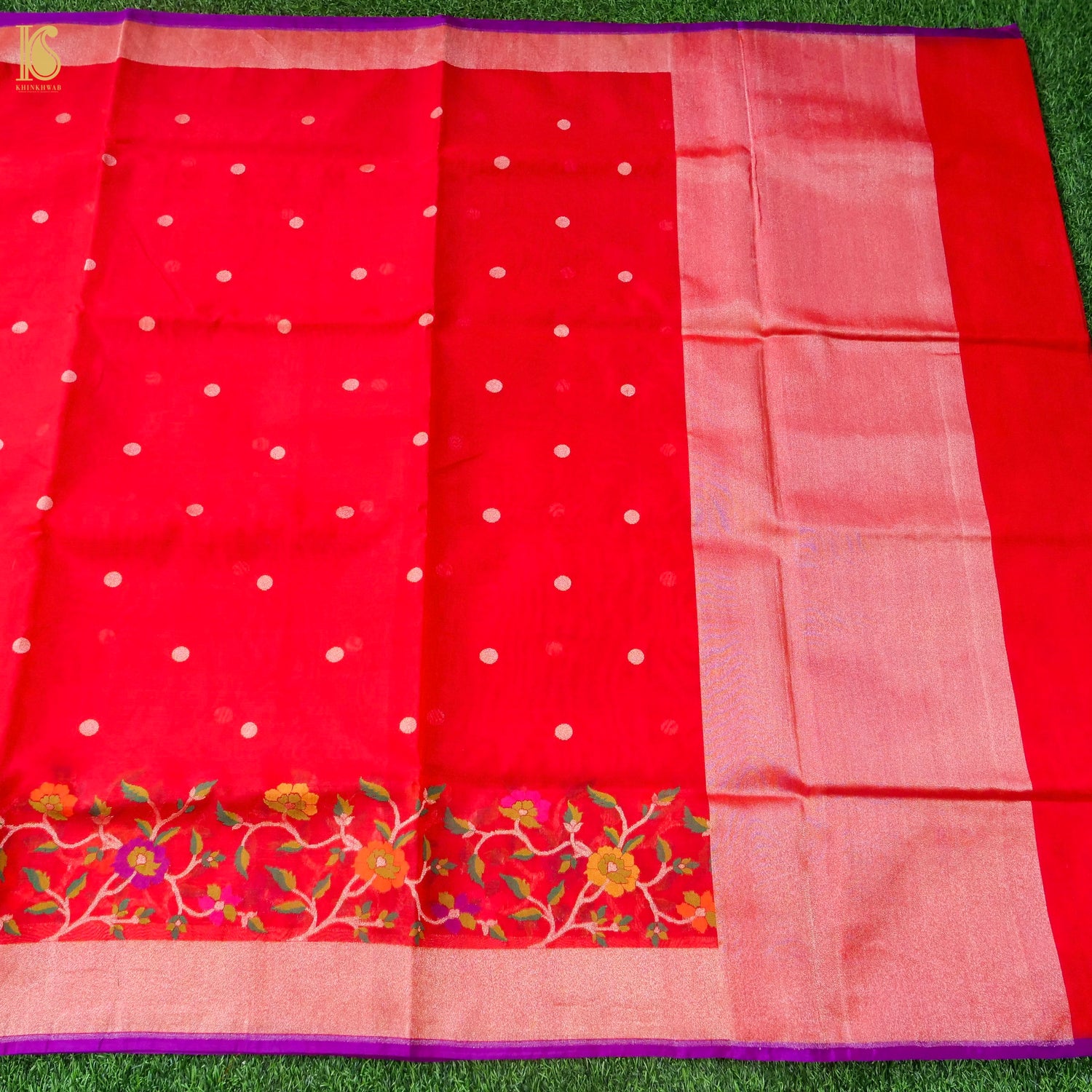 Banarasi Kora Silk Ektara Jamdani Saree in Tomato Red