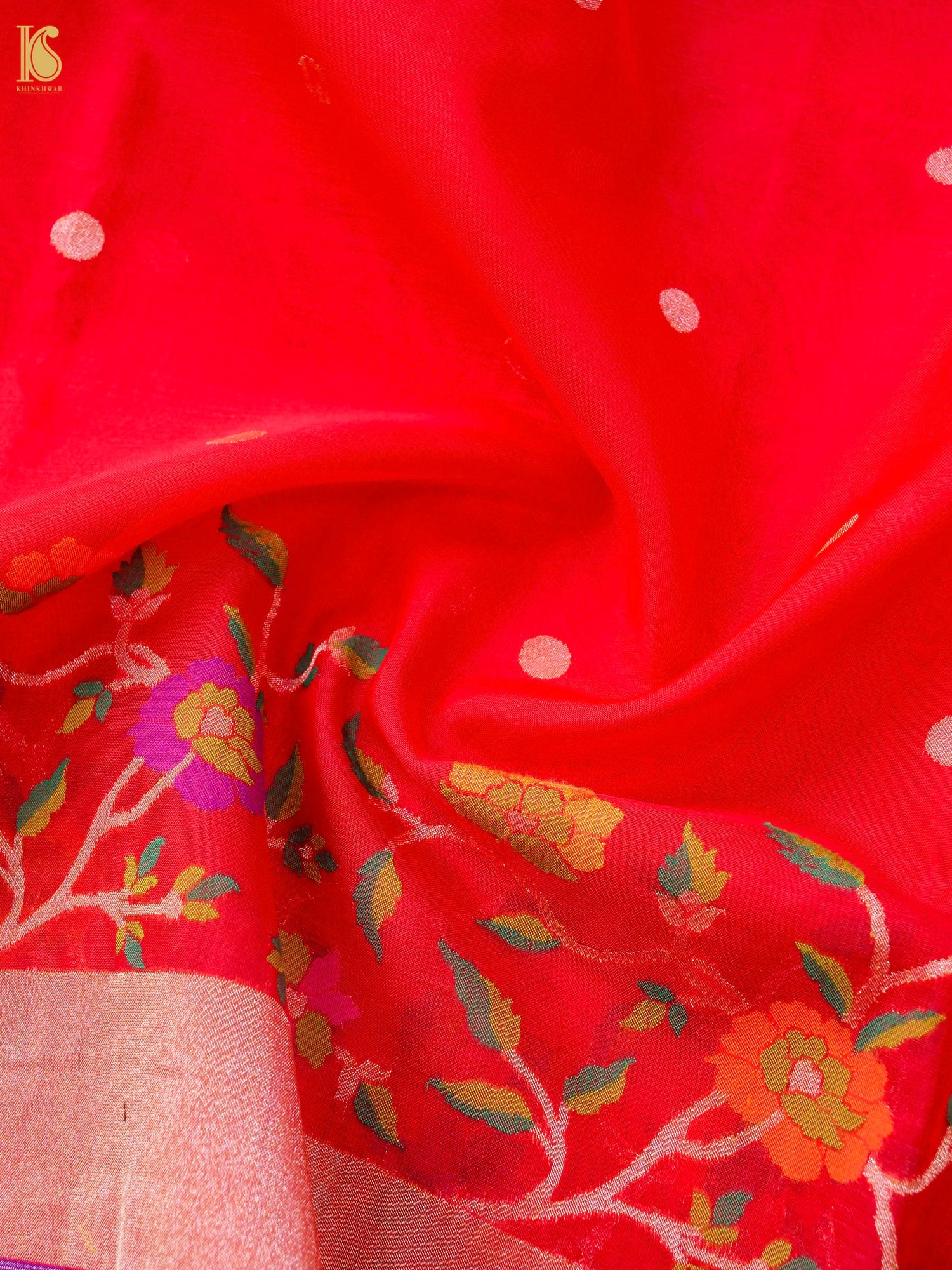 Banarasi Kora Silk Ektara Jamdani Saree in Tomato Red