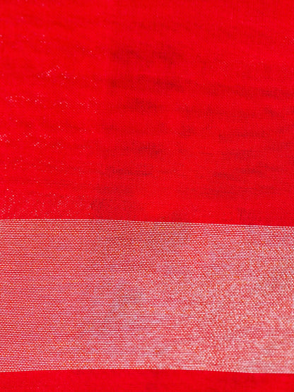 Banarasi Kora Silk Ektara Jamdani Saree in Tomato Red