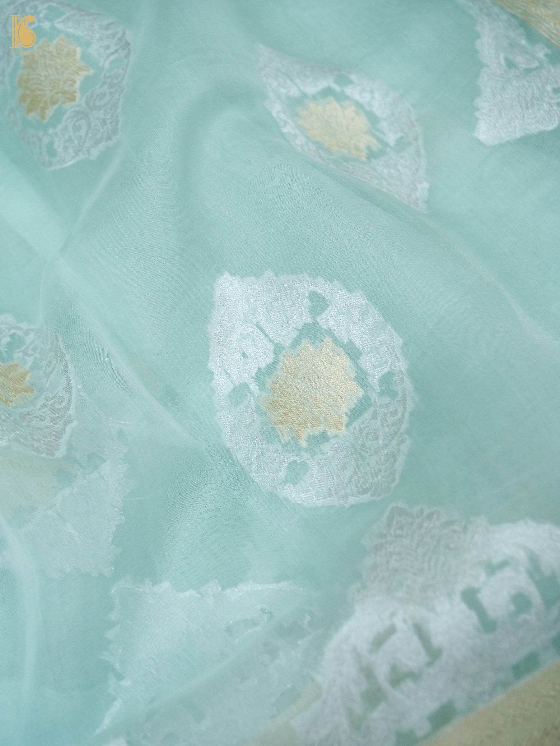 Banarasi Organza Silk Kadwa Handwoven Saree in Aqua Mint