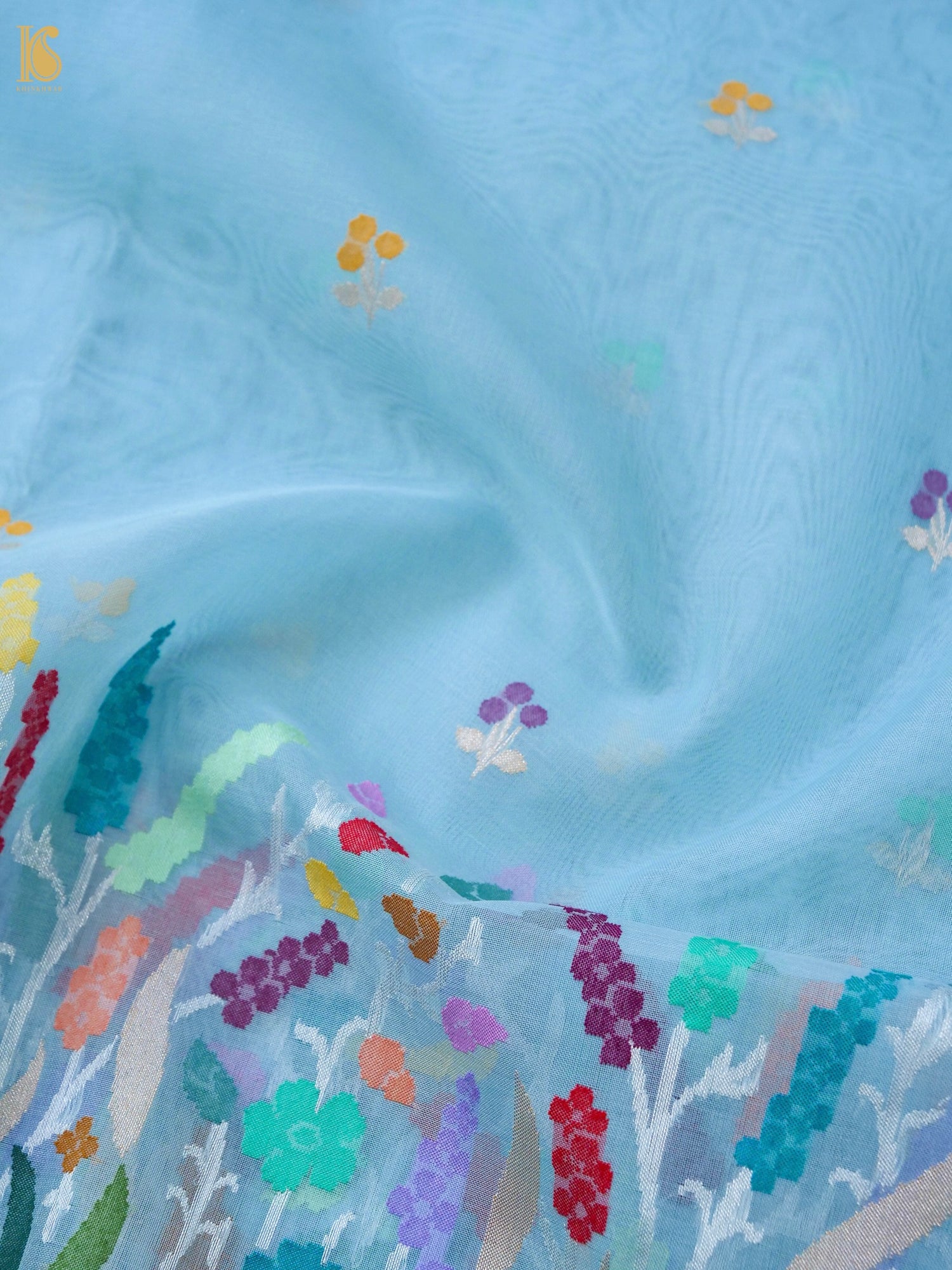 Banarasi Kora Silk Ektara Jamdani Saree in Sky Blue