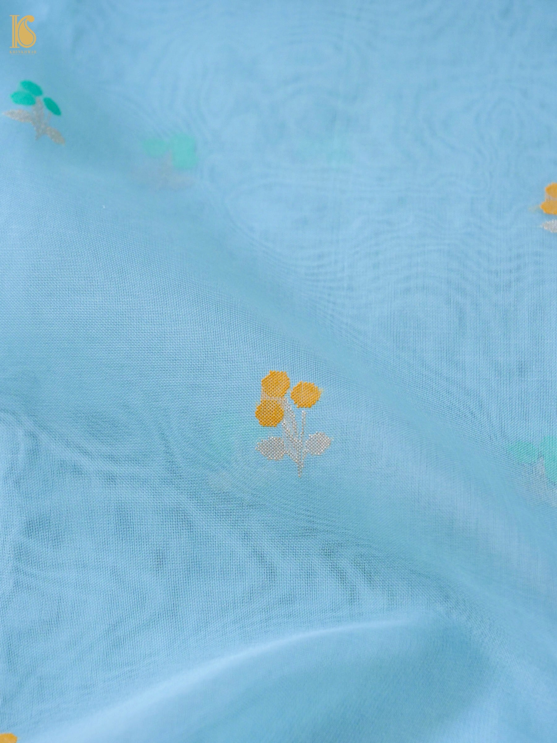 Banarasi Kora Silk Ektara Jamdani Saree in Sky Blue