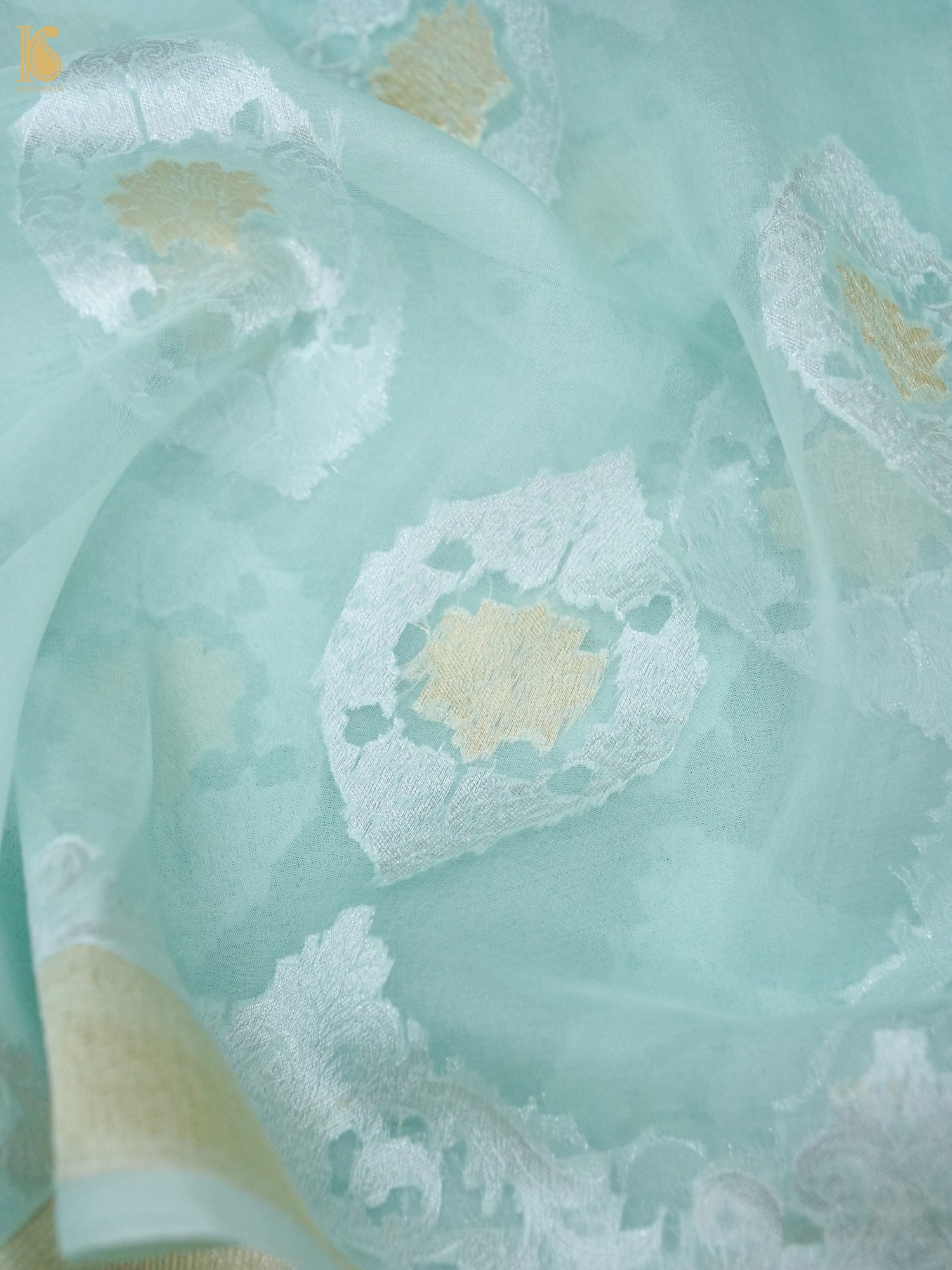 Banarasi Organza Silk Kadwa Handwoven Saree in Aqua Mint