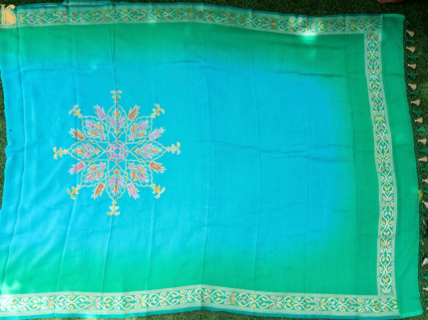 Handwoven Banarasi Chiniya Silk Dupatta in Aqua Green - Noor