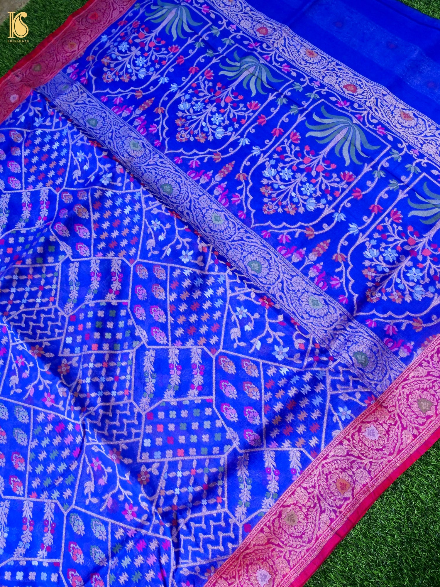 Banarasi Kora Silk Jamdani Saree in Cobalt Blue