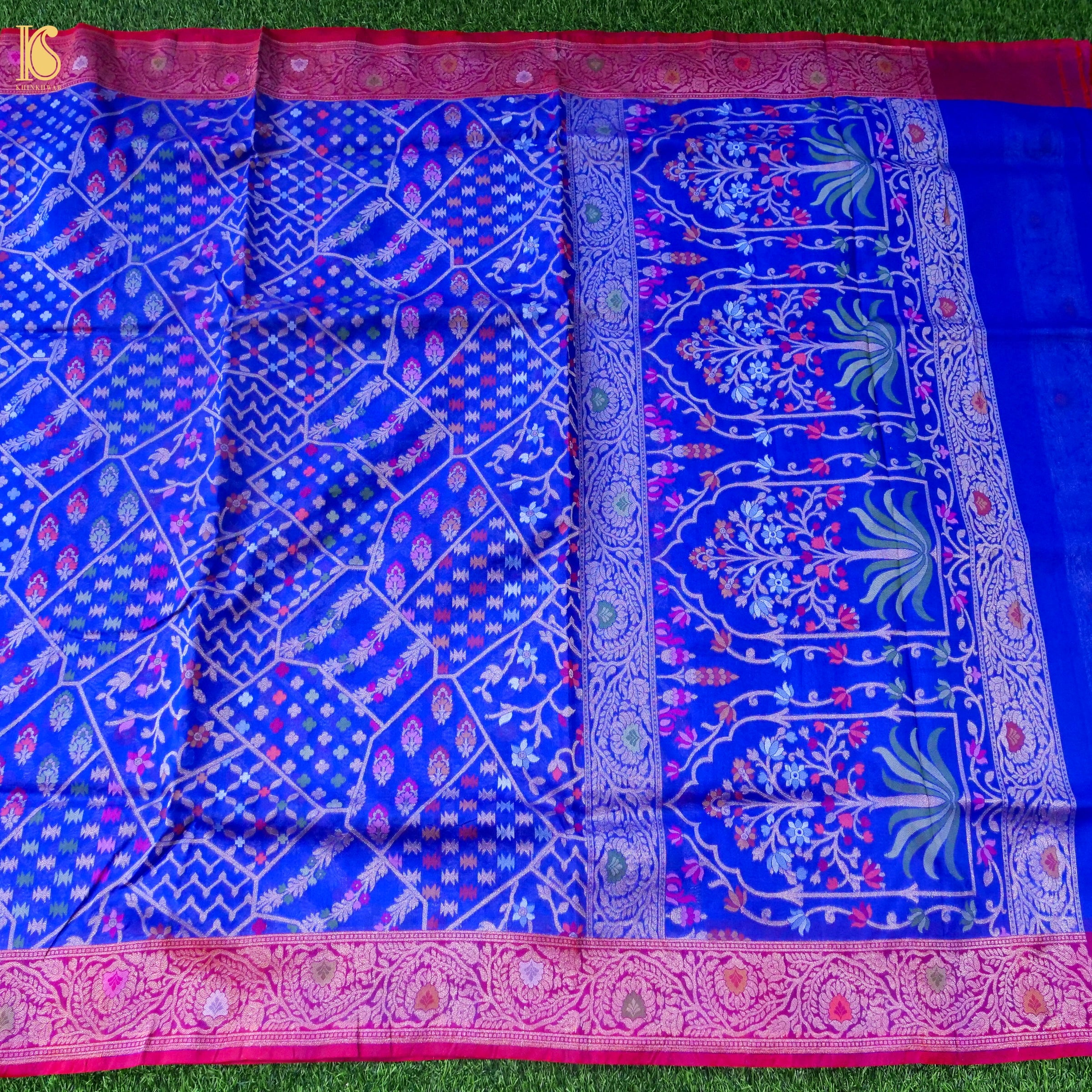 Banarasi Kora Silk Jamdani Saree in Cobalt Blue