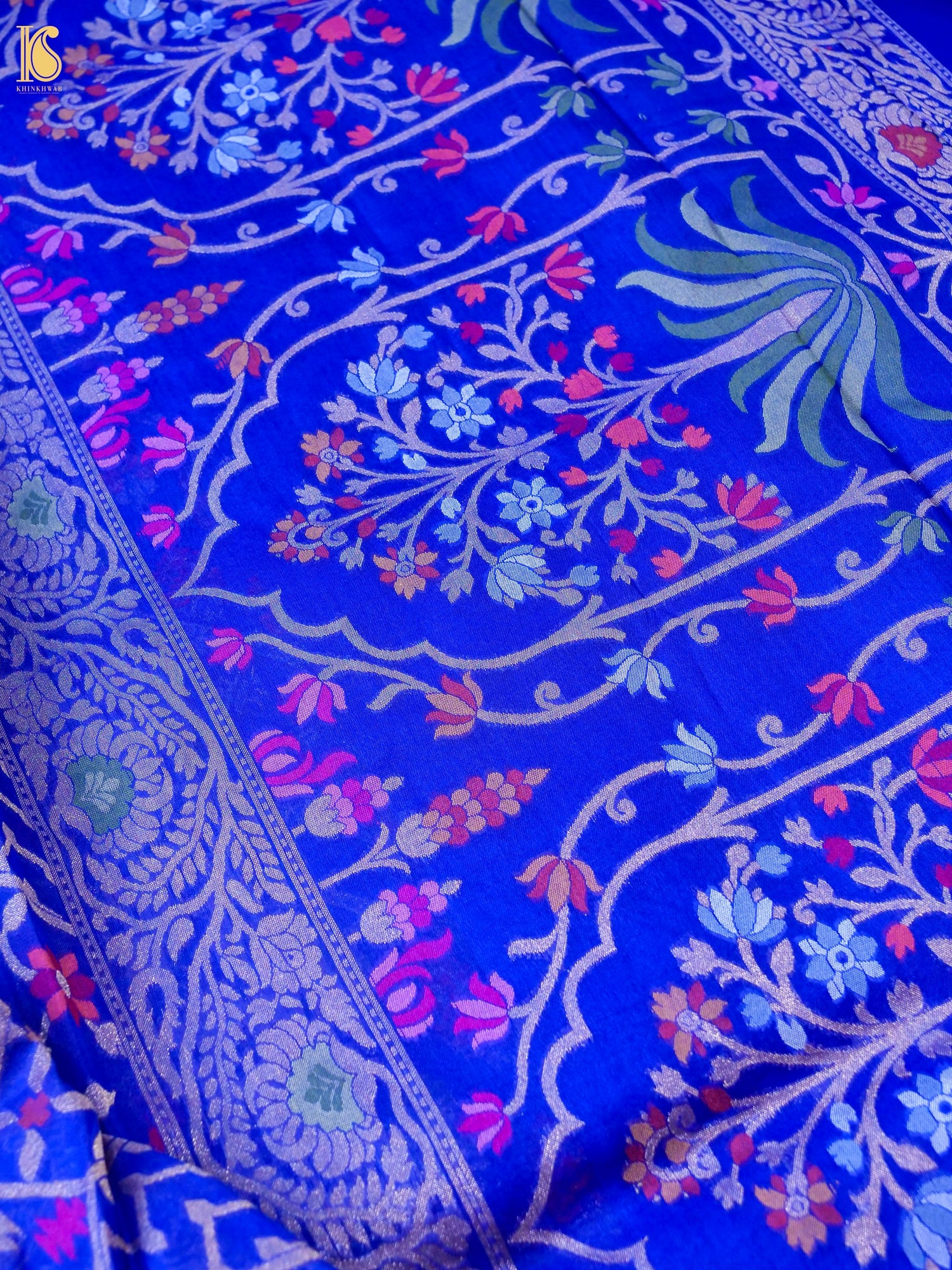 Banarasi Kora Silk Jamdani Saree in Cobalt Blue