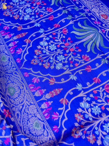 Banarasi Kora Silk Jamdani Saree in Cobalt Blue