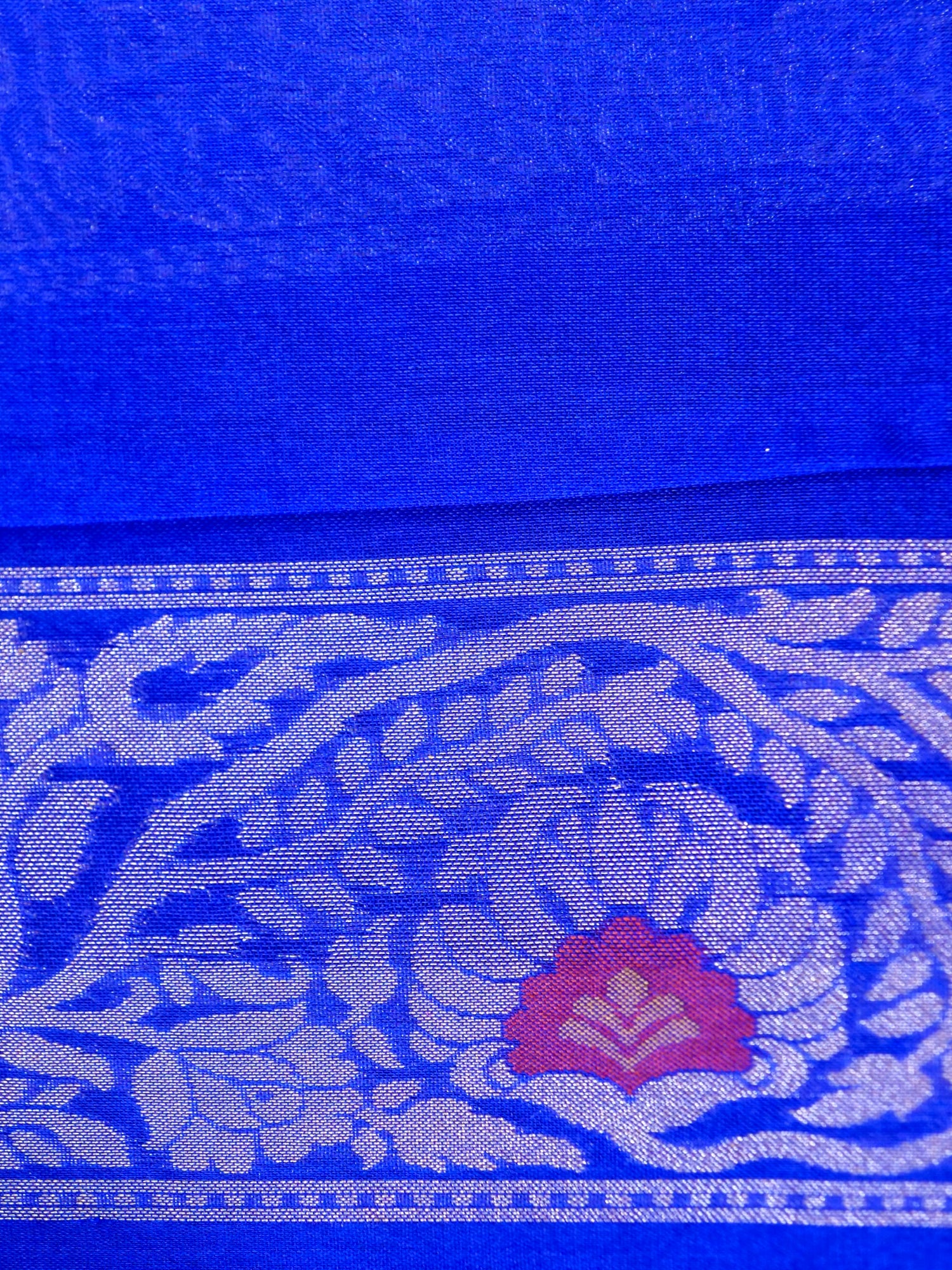 Banarasi Kora Silk Jamdani Saree in Cobalt Blue