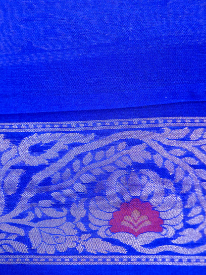 Banarasi Kora Silk Jamdani Saree in Cobalt Blue
