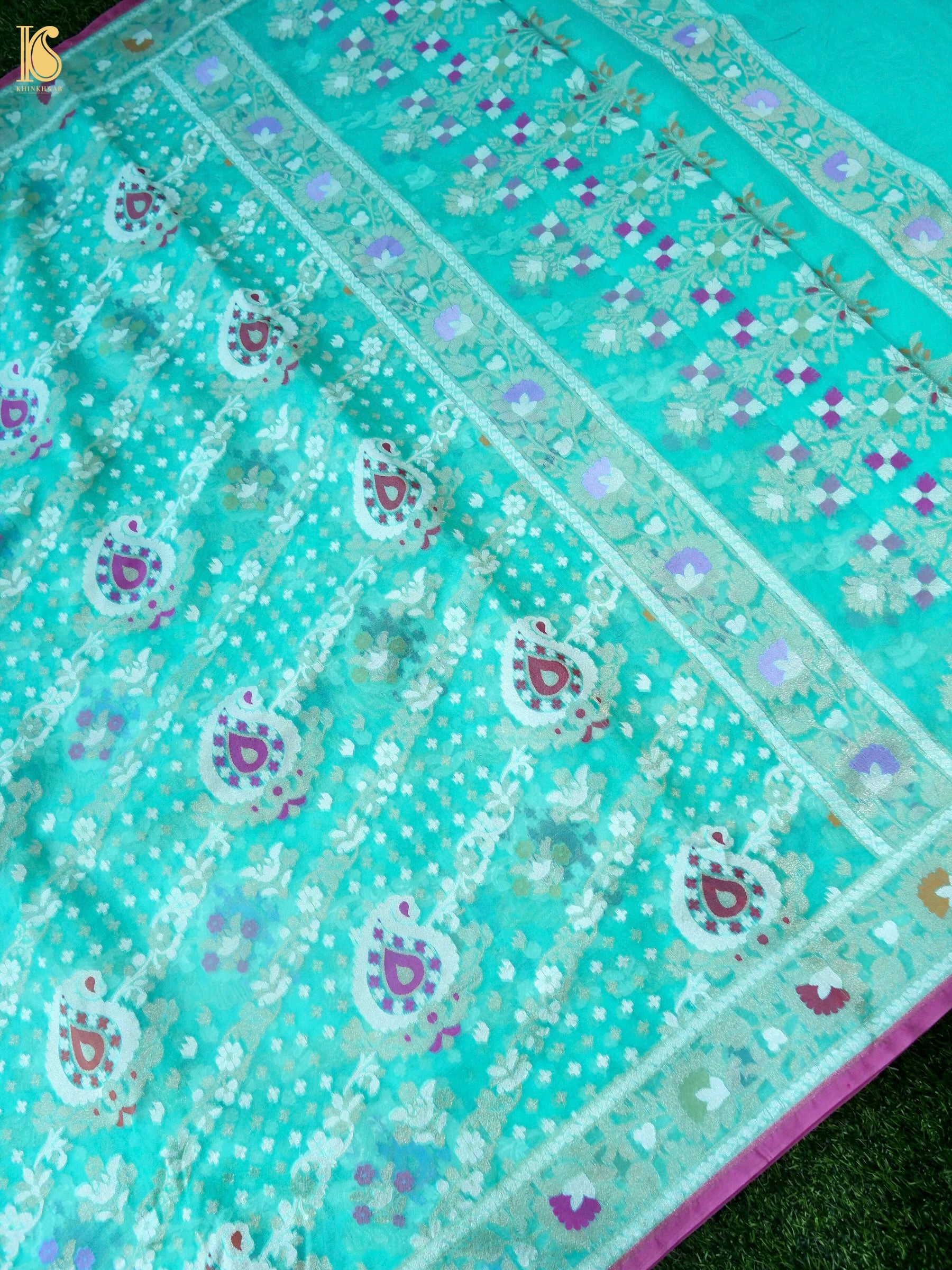 Banarasi Kora Silk Jamdani Saree in Sea Green