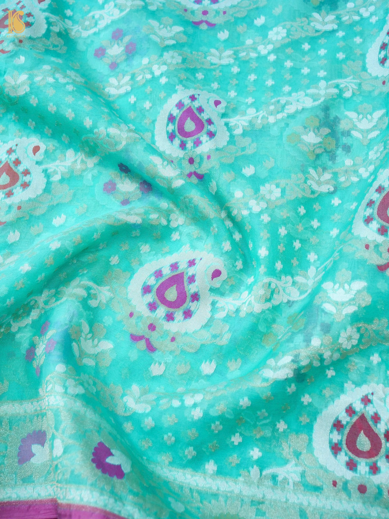 Banarasi Kora Silk Jamdani Saree in Sea Green