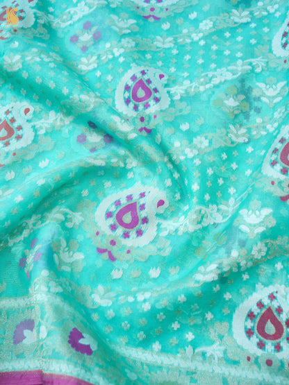 Banarasi Kora Silk Jamdani Saree in Sea Green