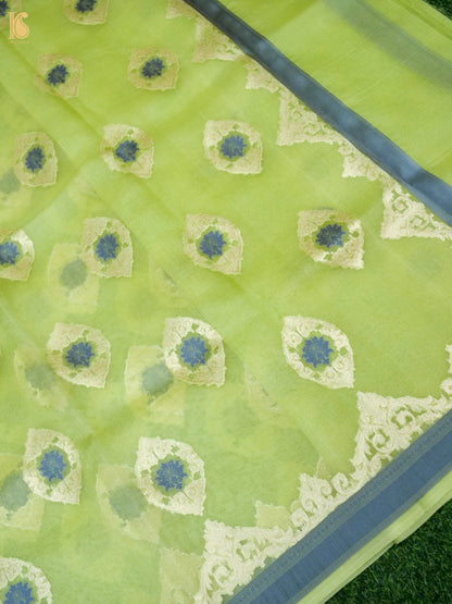 Banarasi Organza Silk Kadwa Handwoven Saree in Lime Green