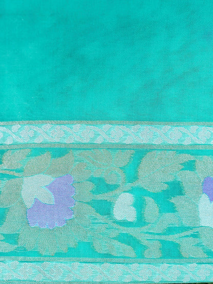 Banarasi Kora Silk Jamdani Saree in Sea Green