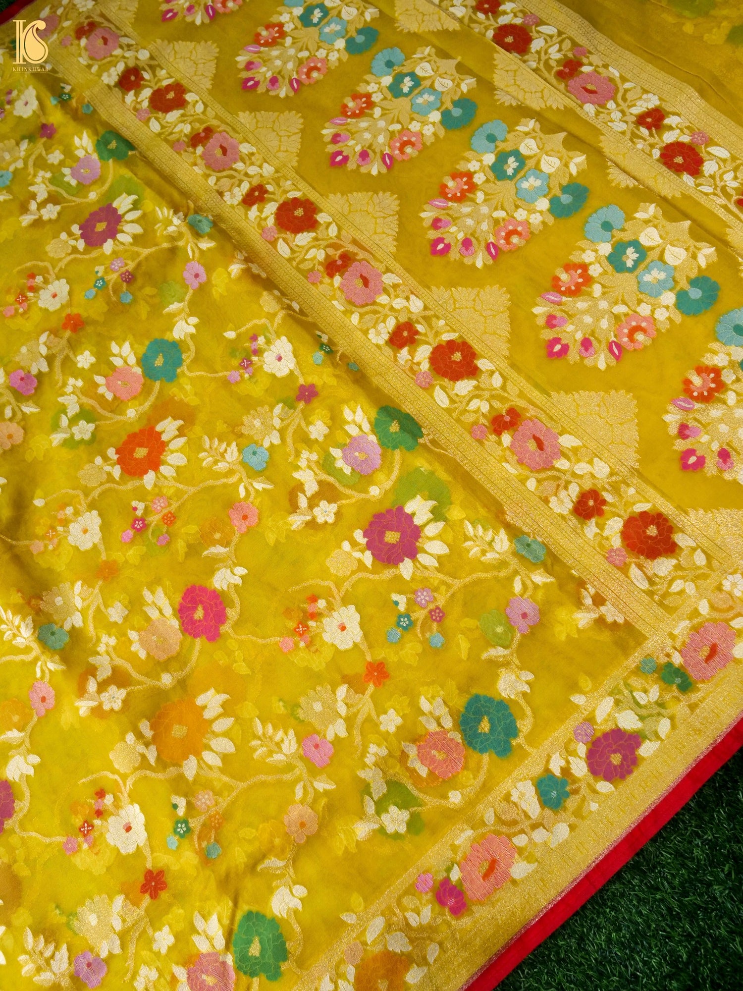 Banarasi Kora Silk Jamdani Saree in Mustard Yellow