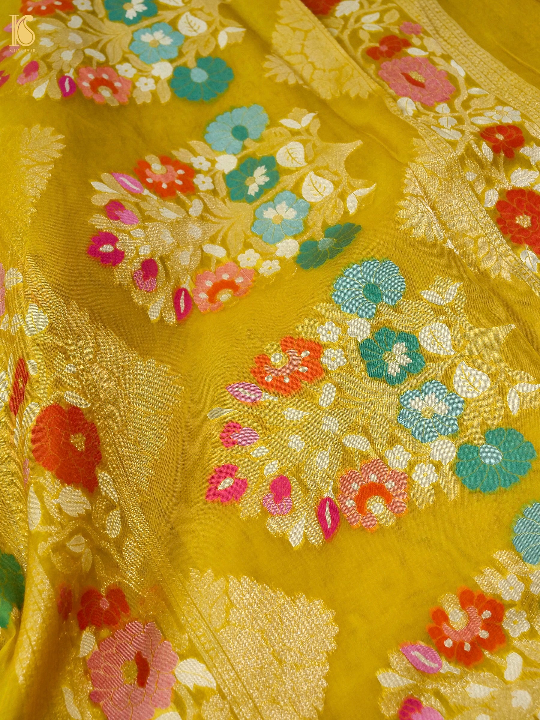 Banarasi Kora Silk Jamdani Saree in Mustard Yellow