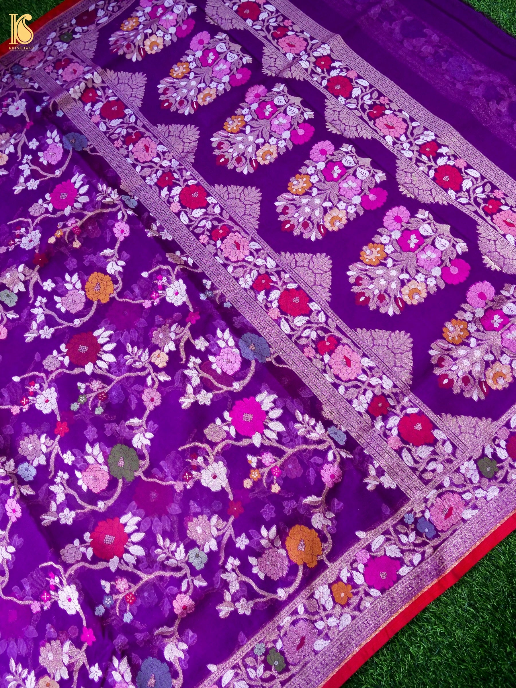 Banarasi Kora Silk Jamdani Saree in Deep Violet