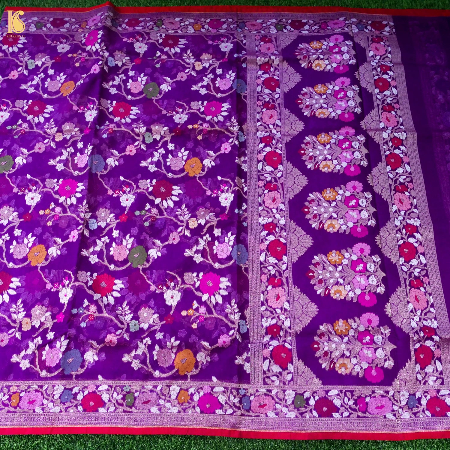 Banarasi Kora Silk Jamdani Saree in Deep Violet
