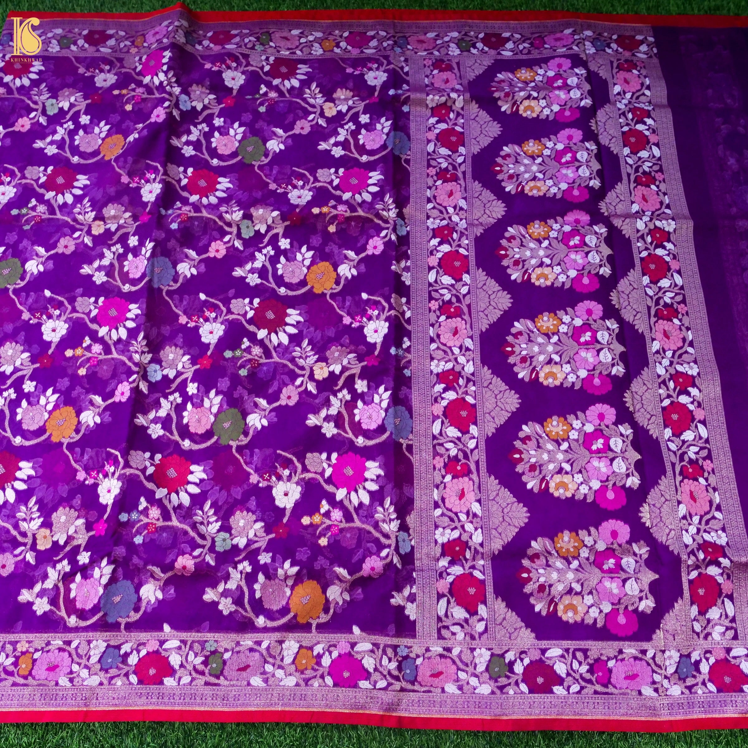 Banarasi Kora Silk Jamdani Saree in Deep Violet
