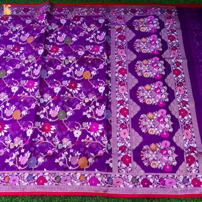 Banarasi Kora Silk Jamdani Saree in Deep Violet