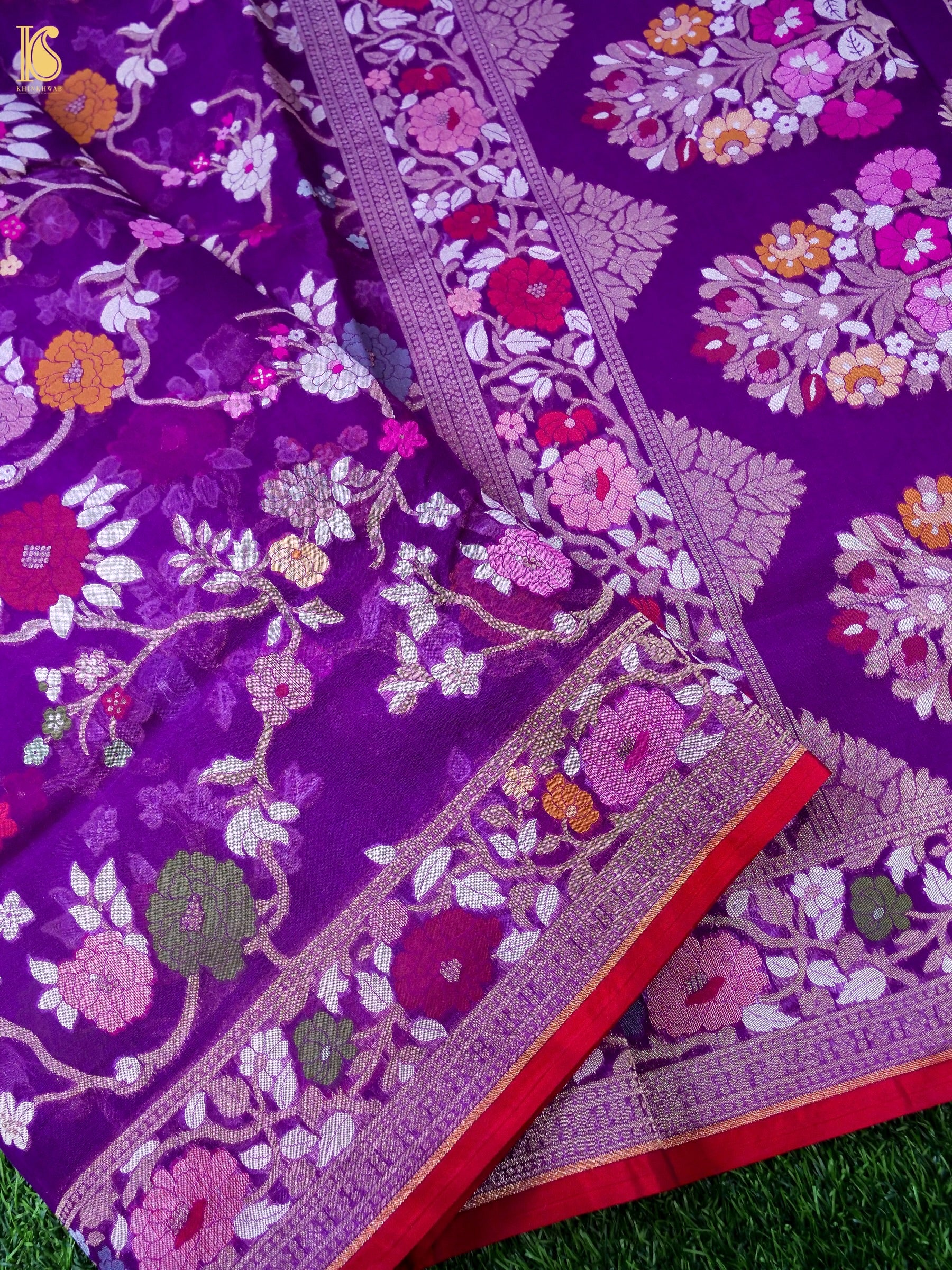 Banarasi Kora Silk Jamdani Saree in Deep Violet