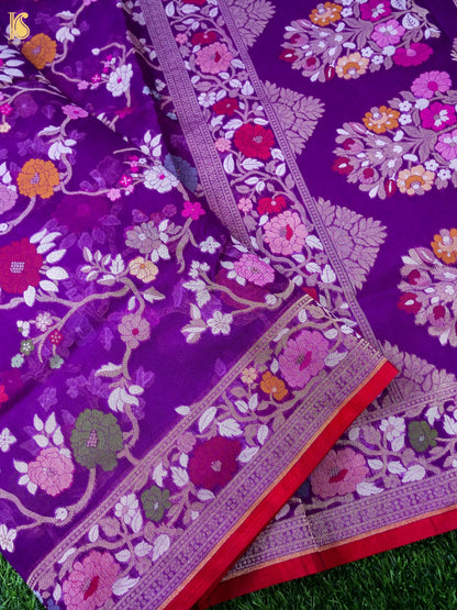 Banarasi Kora Silk Jamdani Saree in Deep Violet