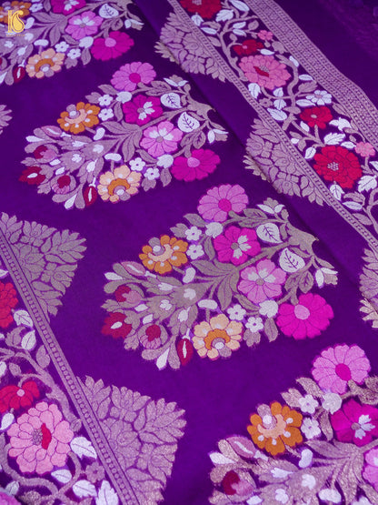 Banarasi Kora Silk Jamdani Saree in Deep Violet