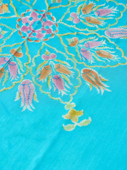 Handwoven Banarasi Chiniya Silk Dupatta in Aqua Green - Noor