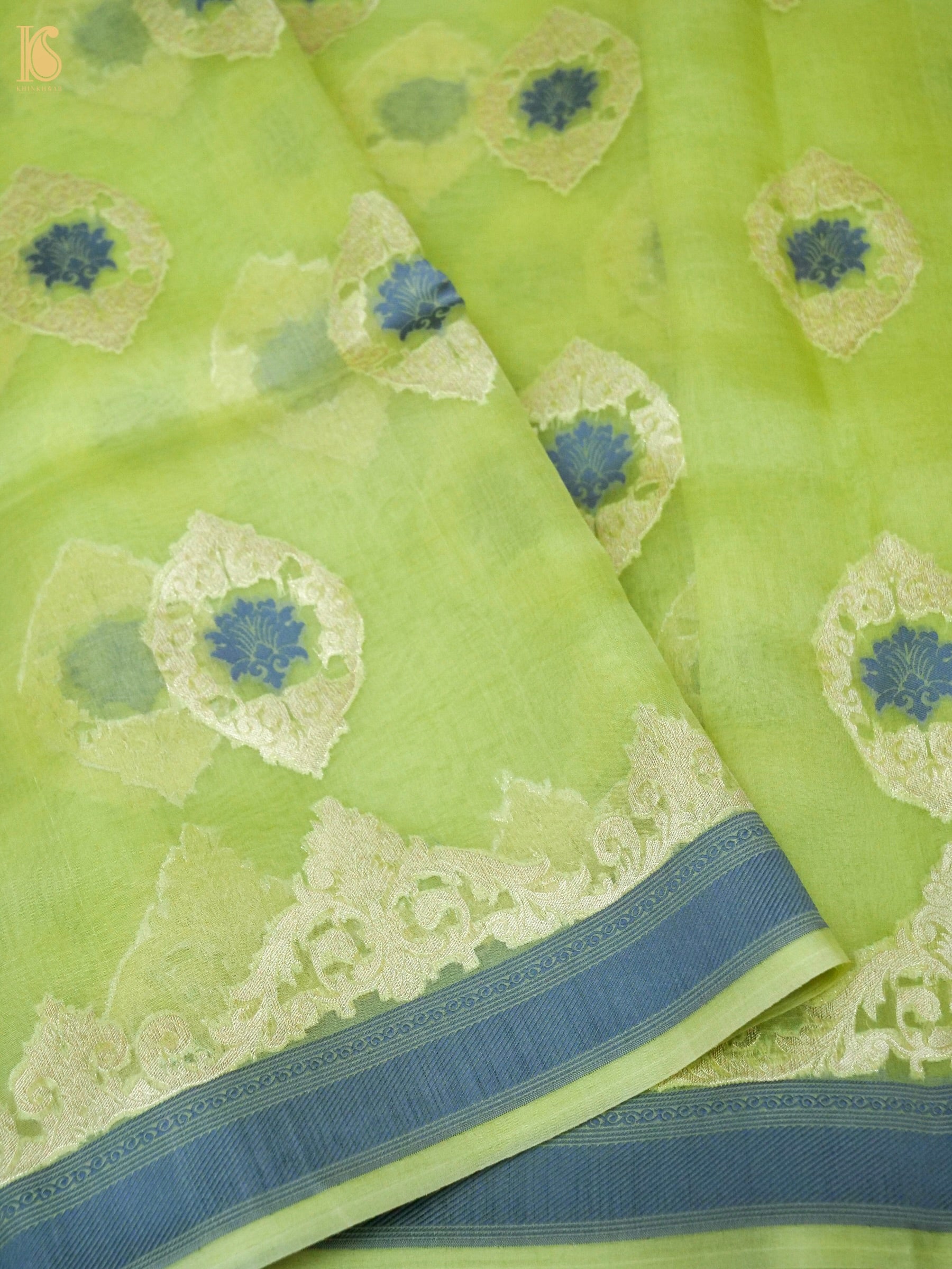 Banarasi Organza Silk Kadwa Handwoven Saree in Lime Green