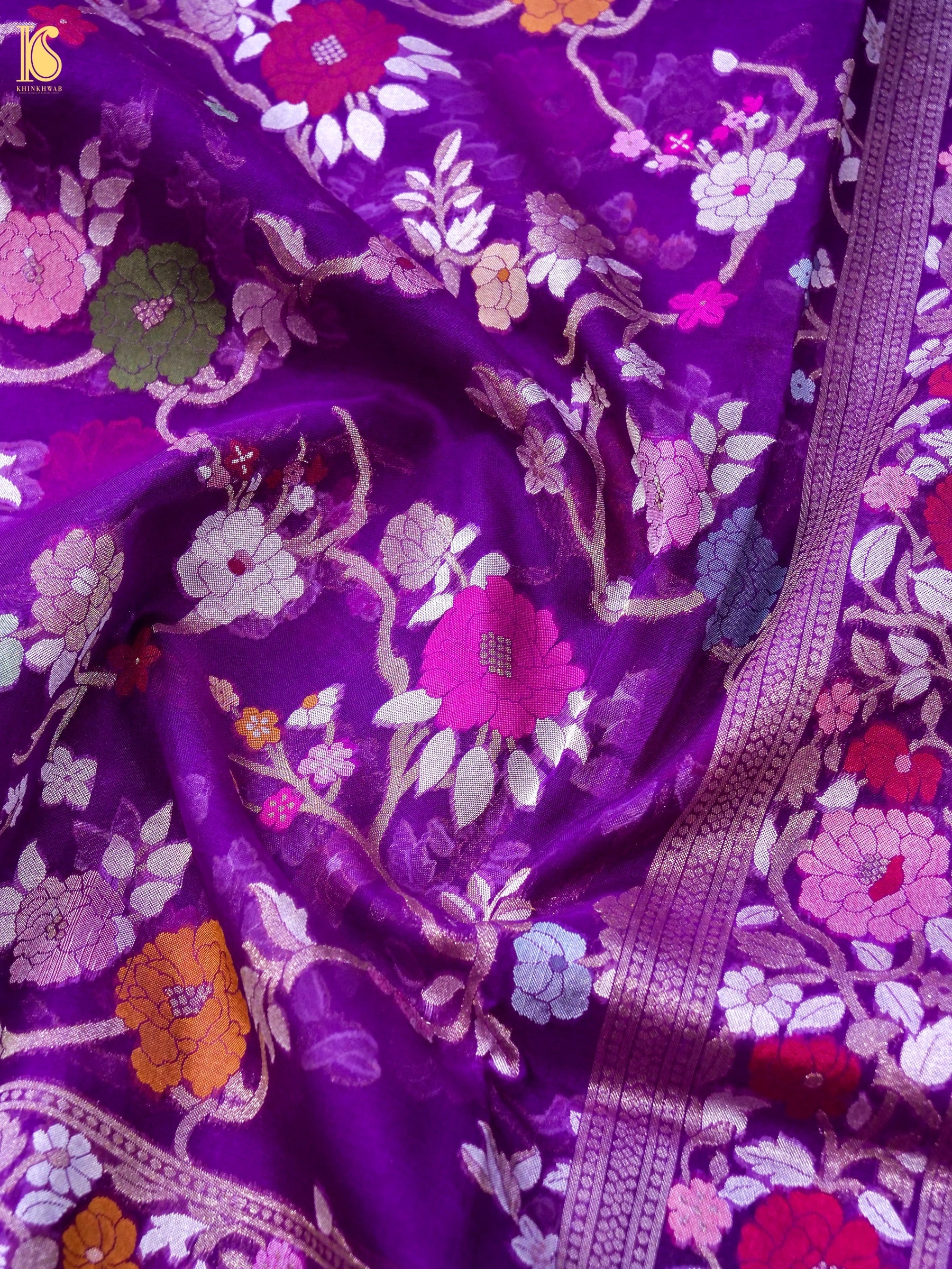 Banarasi Kora Silk Jamdani Saree in Deep Violet