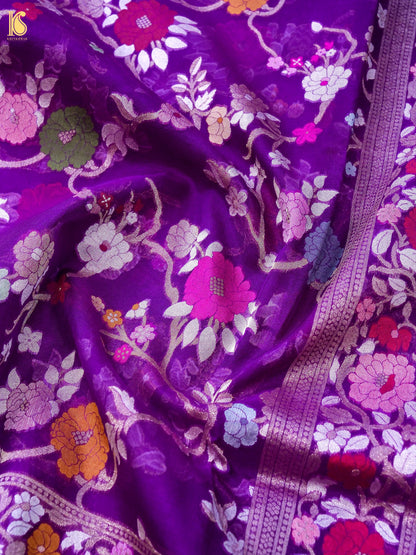 Banarasi Kora Silk Jamdani Saree in Deep Violet