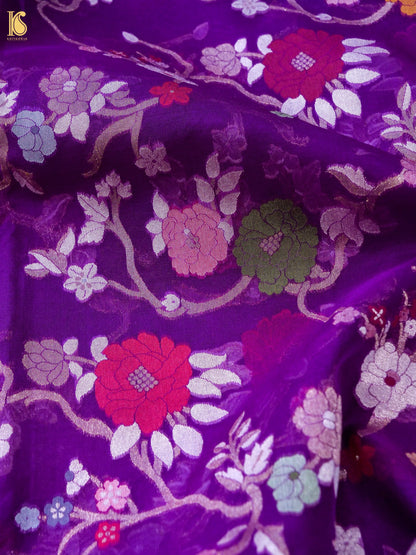Banarasi Kora Silk Jamdani Saree in Deep Violet